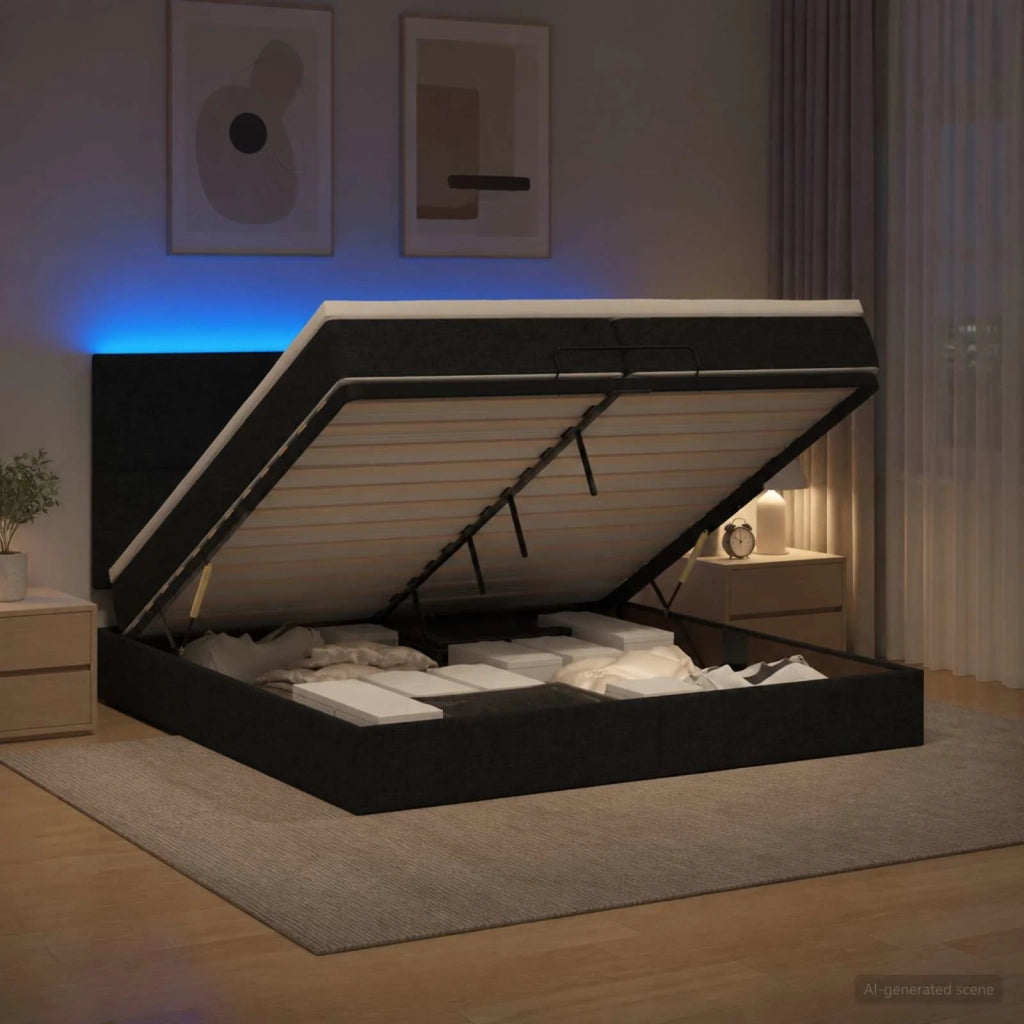Letto Ottomano con Materasso e LED Nero 200 x 200 cm Tessuto 3458099