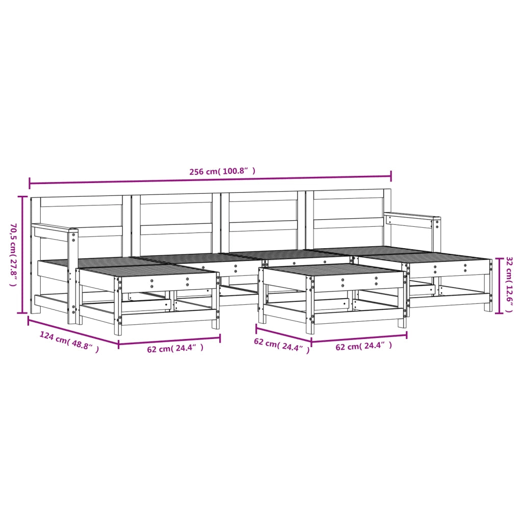 Set Salotto da Giardino 7 pz Bianco in Legno Massello di Pino