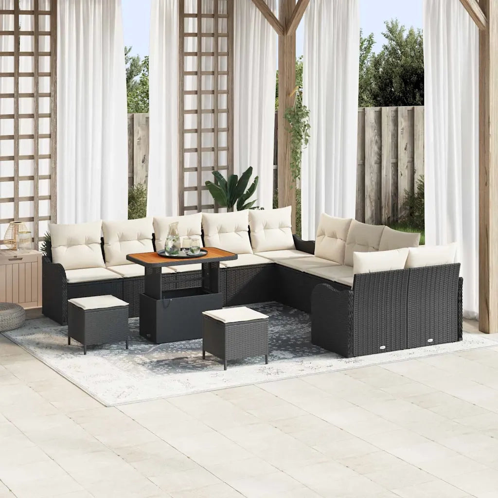 Set Divano da Giardino 13 pcs Nero polyrattan