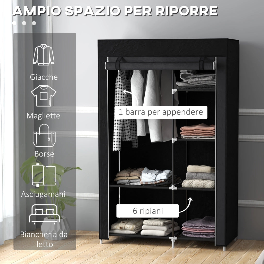 Armadio Guardaroba Portatile in Tessuto con Ripiani e Appendino ¨C zephmum ¨C 103x43x162.5 cm, Nero