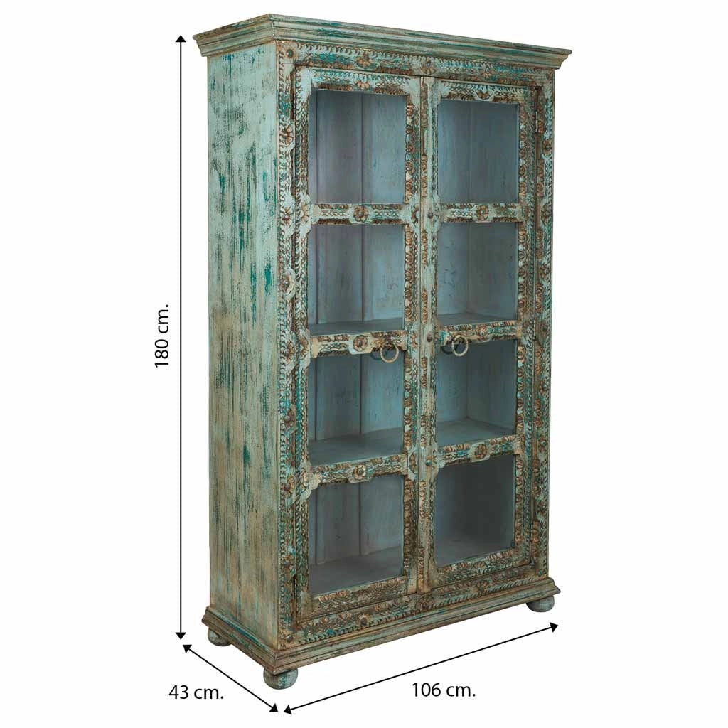 Vetrina in legno intagliato 106x43x180 blu