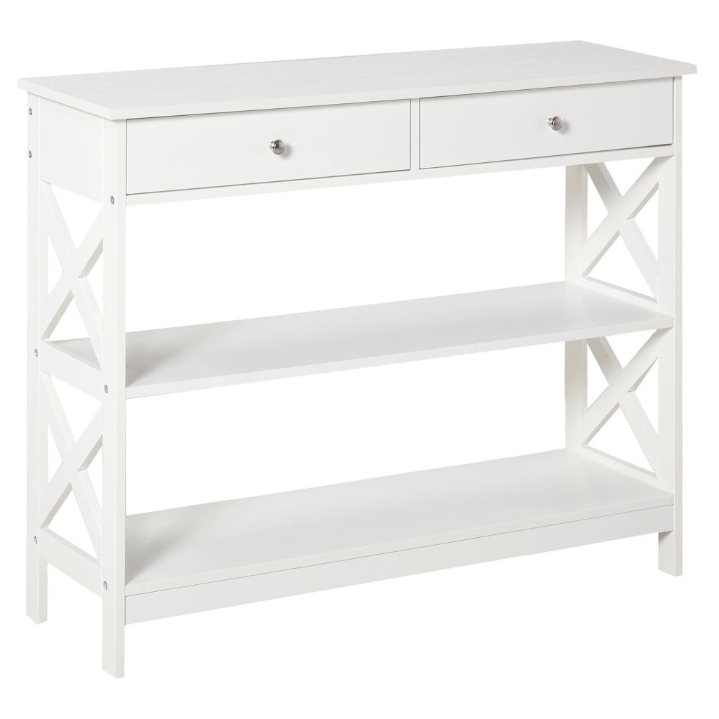 Tavolino consolle con cassetti e mensole ¨C zephmum ¨C Bianco, 100x30.5x80cm