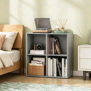 Libreria a cubi compatta a 4 scomparti, scaffale aperto multiuso in legno ingegnerizzato, colore grigio
