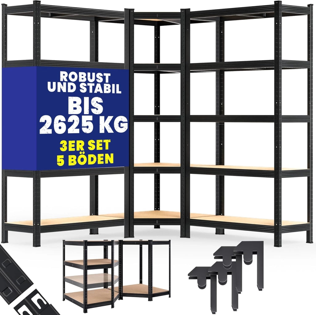 ® Scaffale Angolare Metallo 2625kg 15 Ripiani MDF Scaffalatura Metallica Scaffale Alta Portata Angolo Scaffali