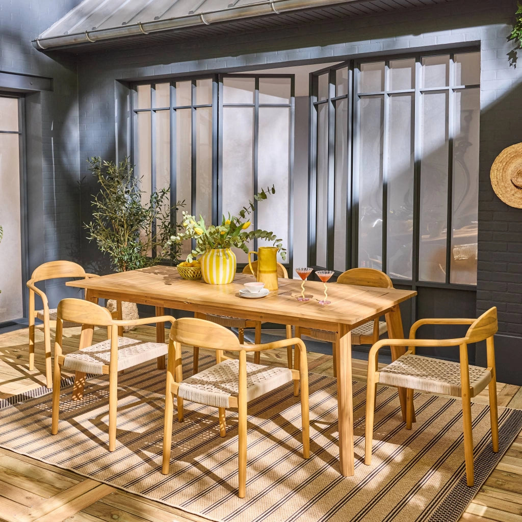 Set tavolo da giardino estensibile in legno di acacia con 6 sedie,