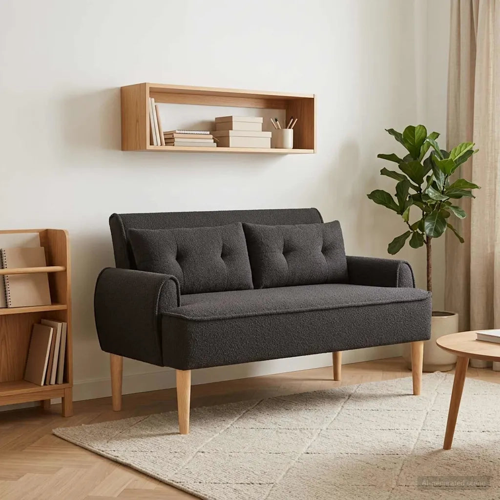 Loveseat con bottoni imbottiti Nero 117 x 67 x 77 cm Bouclé 42041826