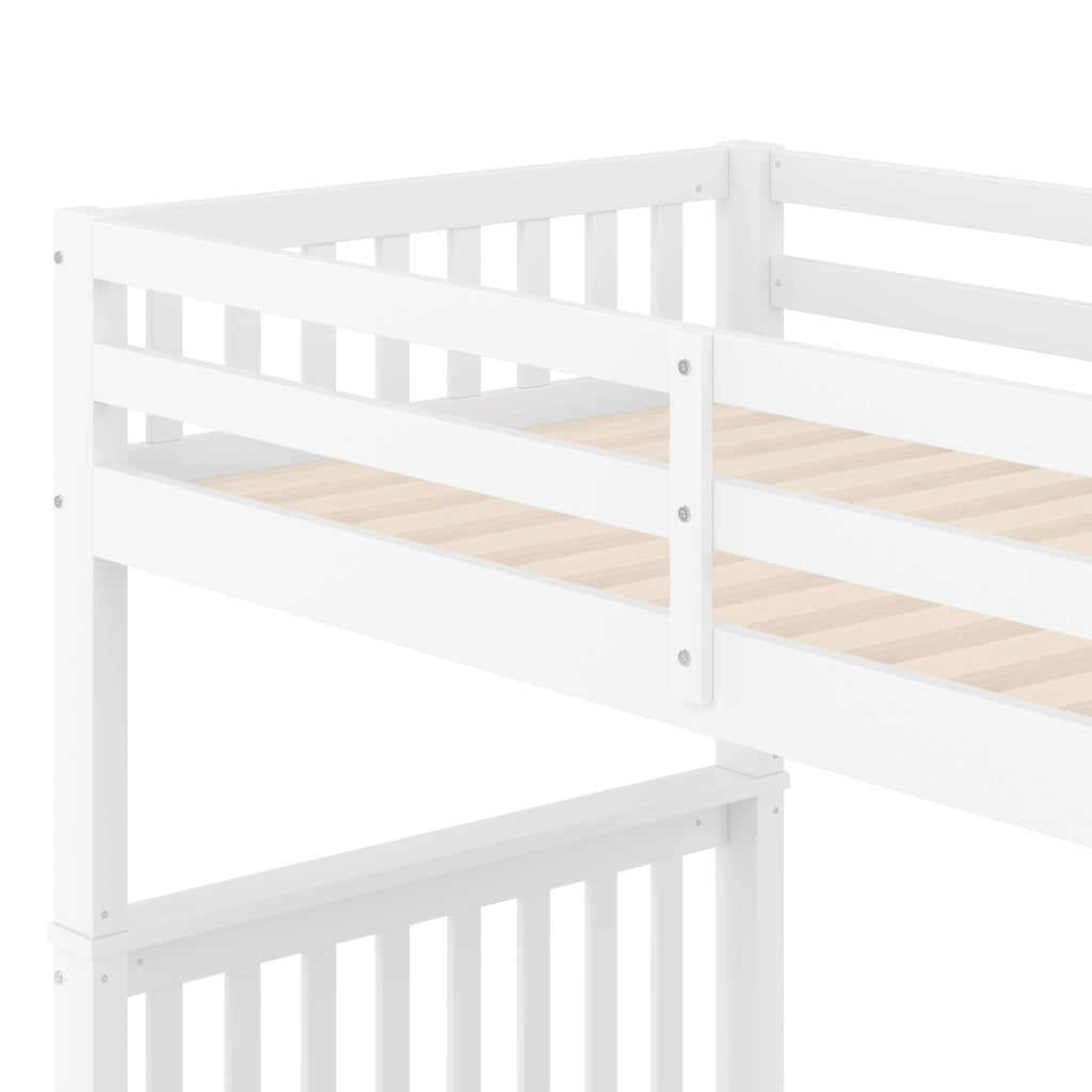 Letto a Castello 90x200 cm; 2 Posti; con 2 Cassetti; Scaffale scale e sponde alte - Bianco