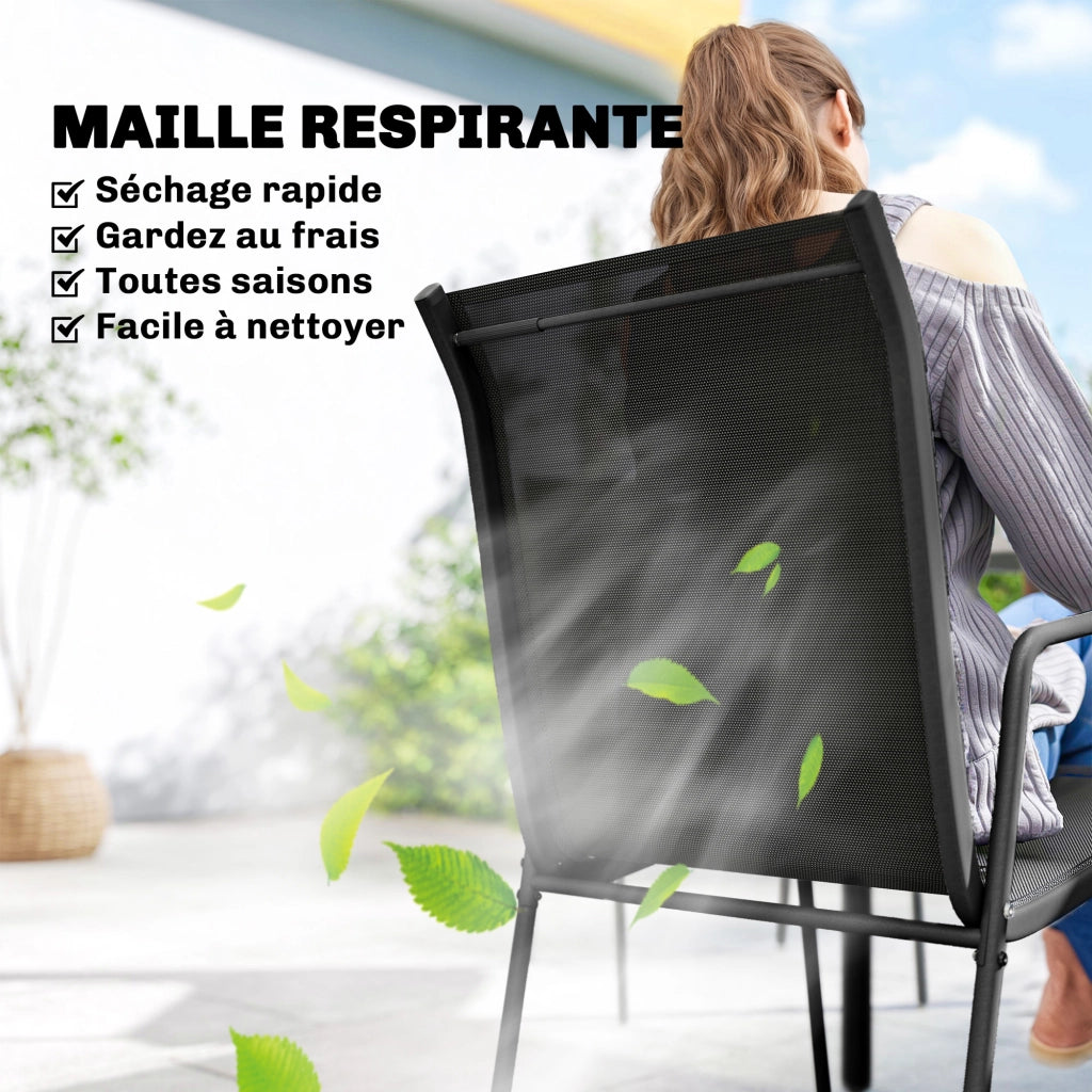 Set Giardino 6 Posti con Sedie Impilabili ¨C zephmum ¨C Textilene Nero 70x51x87