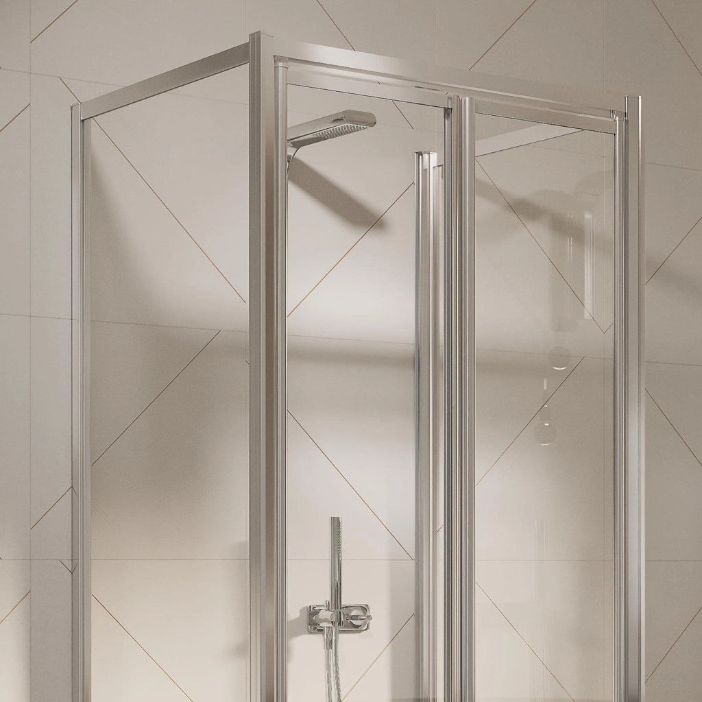 Box Doccia 3 lati 75x75x75CM H198 Cristallo Trasparente 2 Fissi+Saloon 2 Ante Battente 75 mod. West