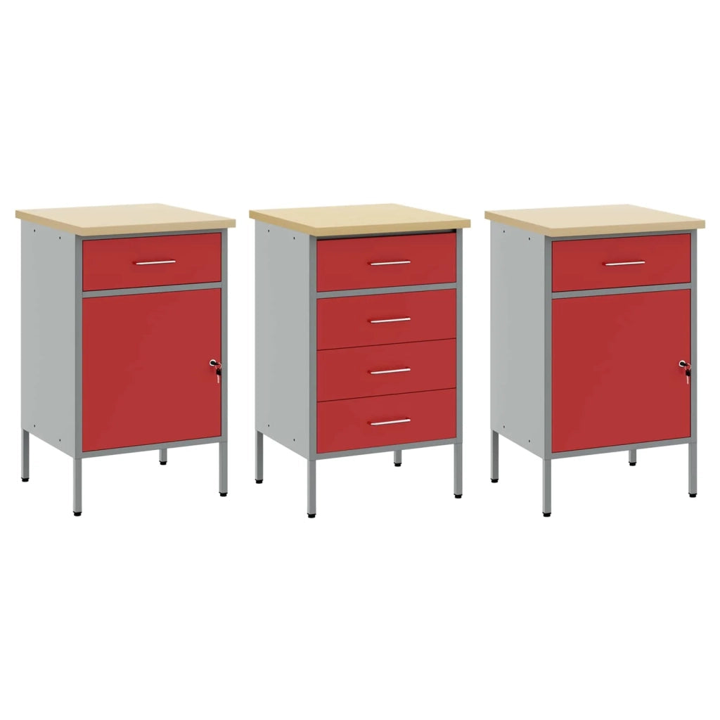 Mobile da lavoro 3 pcs Rosso e Grigio 150 x 55 x 85 cm 3321371