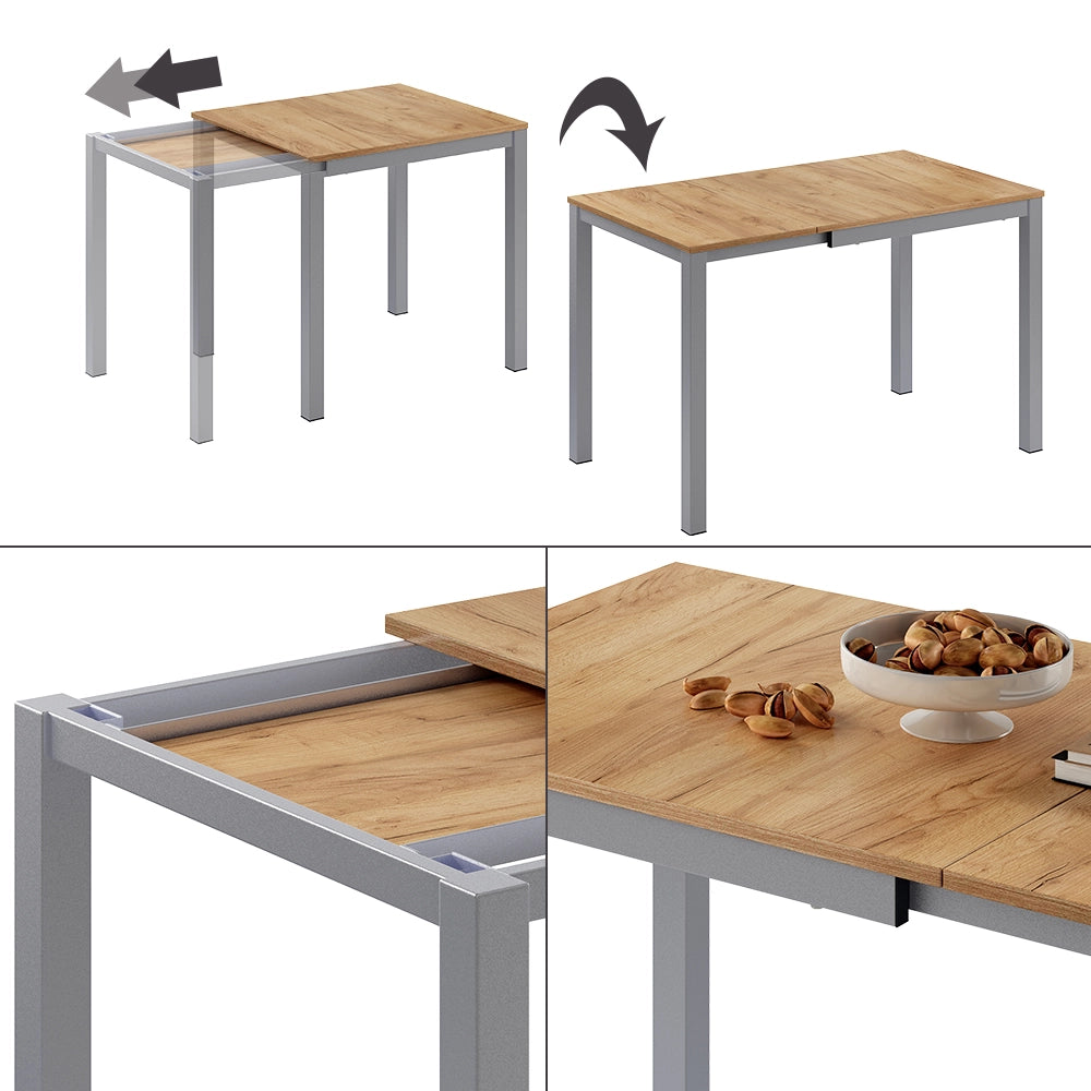 Vicco Tavolo da pranzo Quercia/grigio 120 x 70 cm Estensibile