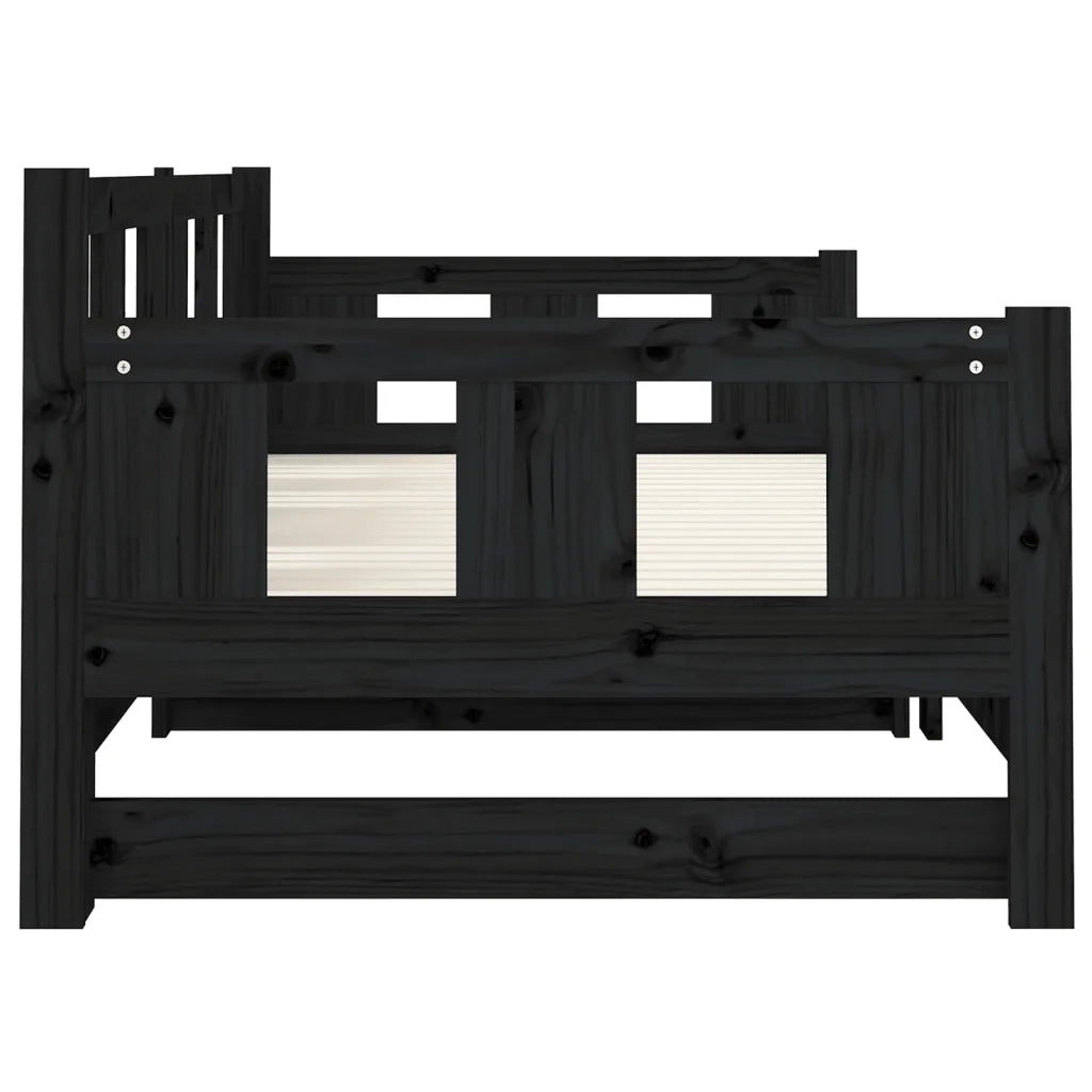 Letto singolo | Letto per adulti | Dormeuse Estraibile Nera in Legno Massello di Pino 2x(80x200)cm