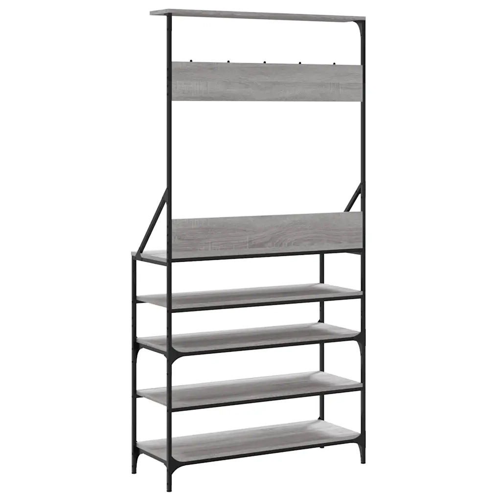 Appendiabiti con Porta Scarpe-Scarpiera con Appendiabiti Grigio Sonoma 90x34x184 cm