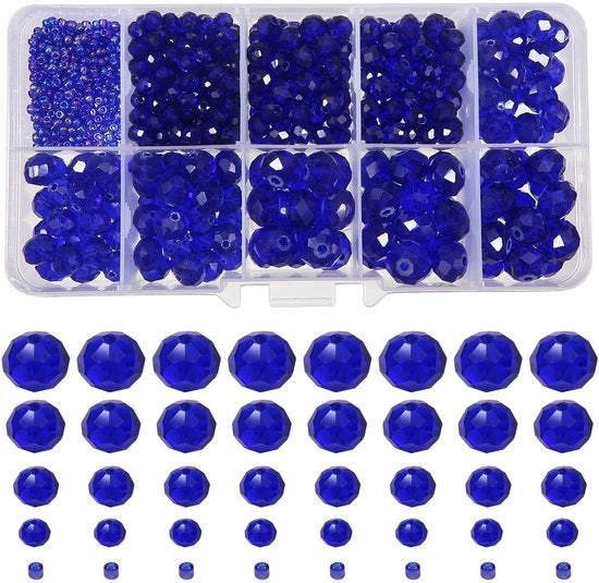 Accessori per gioielleria - 1000 pezzi - Vetro cristallo - Blu scuro - Misura 2/4/6/8/10 mm - Creazione di gioielli - Lavorazione artigianale DIY