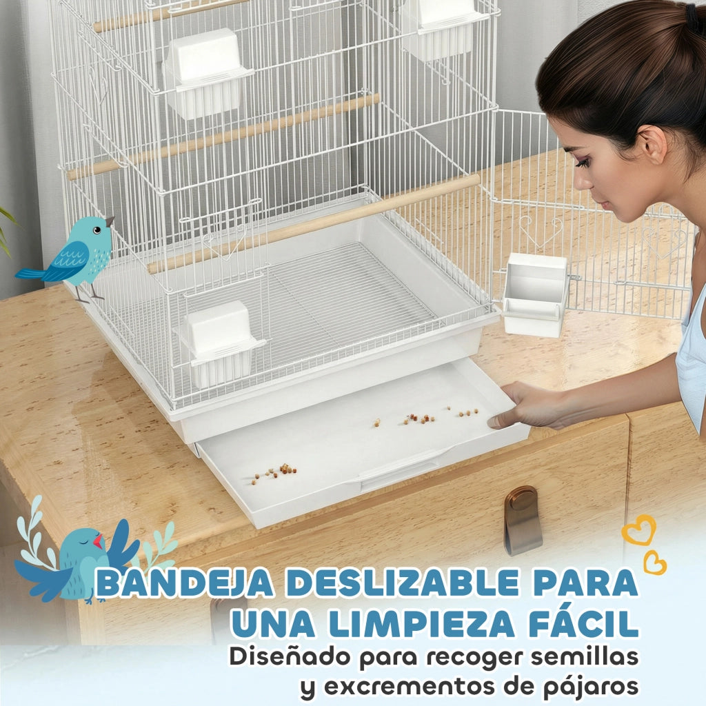Gabbia per Uccelli in Acciaio con Mangiatoie e Altalena ¨C Zephmum ¨C 50.5x41x104 cm Bianco
