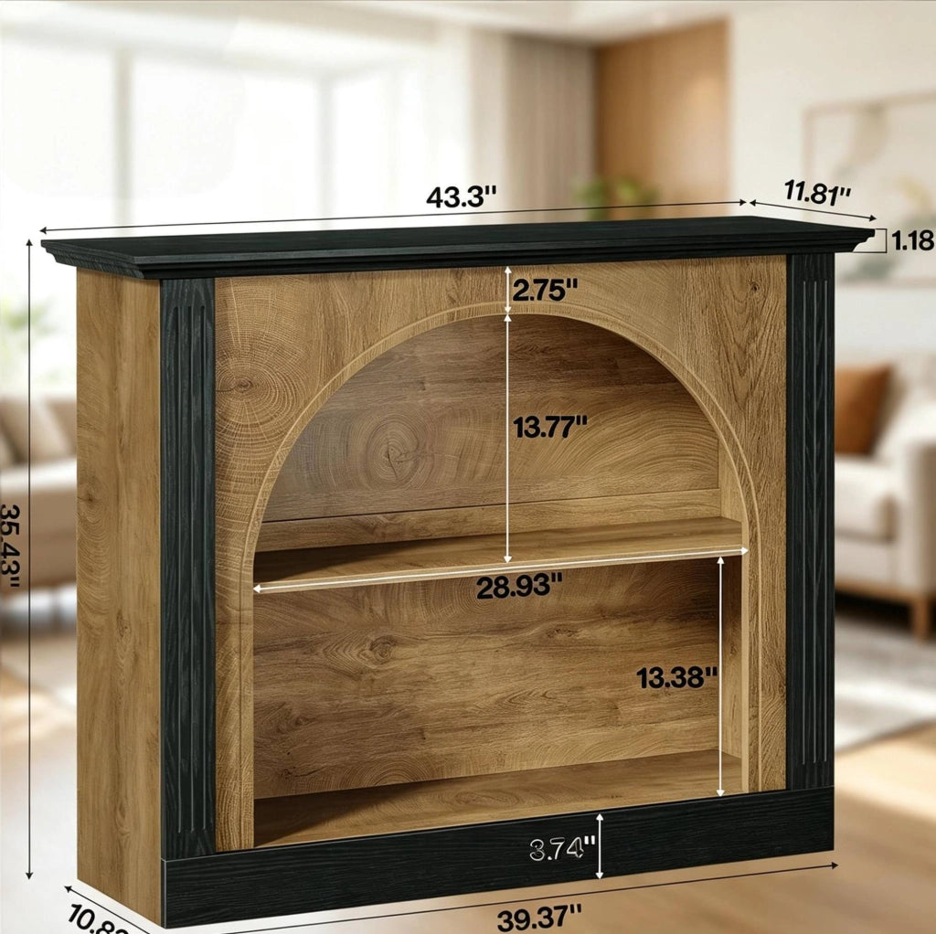 Tavolo consolle a 3 ripiani nero rustico in legno