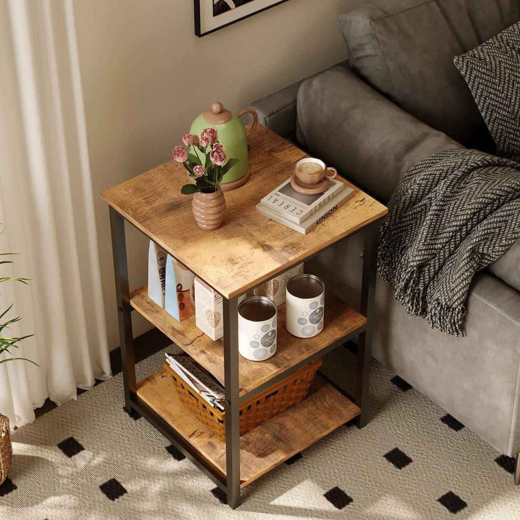 Comodino rustico marrone a livello laterale per soggiorno con struttura in metallo stile loft