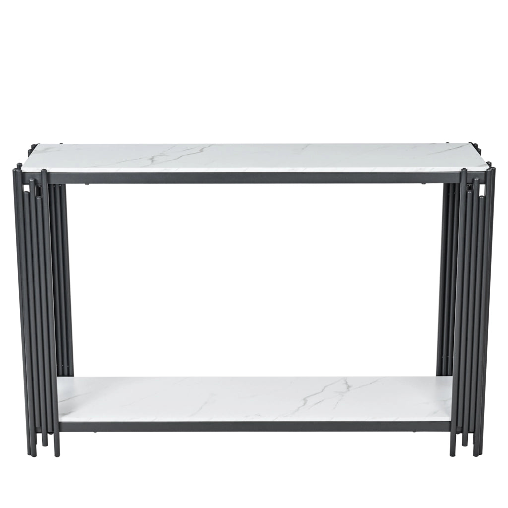 Tavolo consolle a 2 ripiani in MDF e metallo nero e bianco