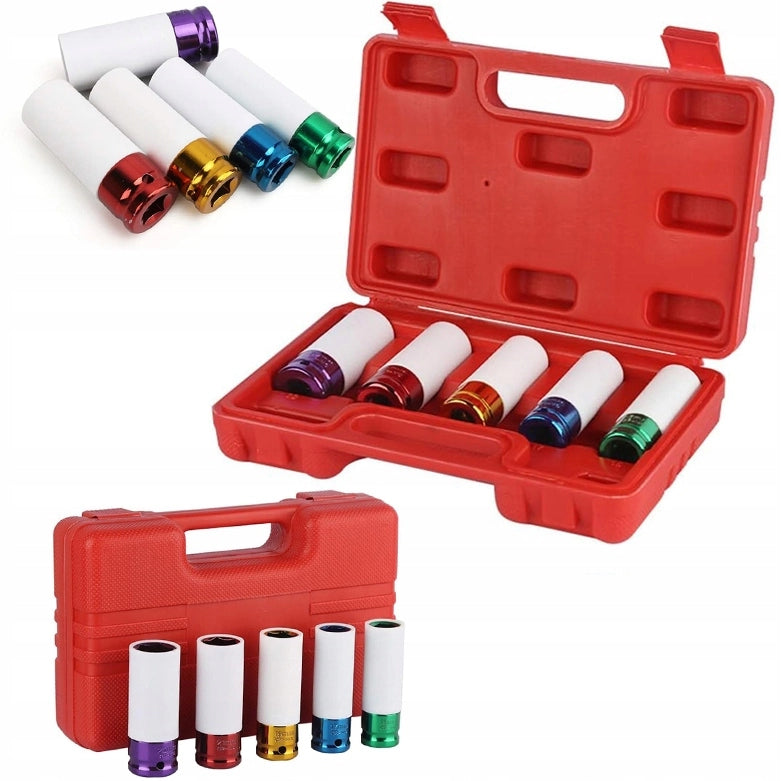 Set di Bussole a Impatto 1/2" – Acciaio CrV, Protezione Cerchi | Misure: 15-22 mm, Lunghezza 79 mm | Valigetta Inclusa
