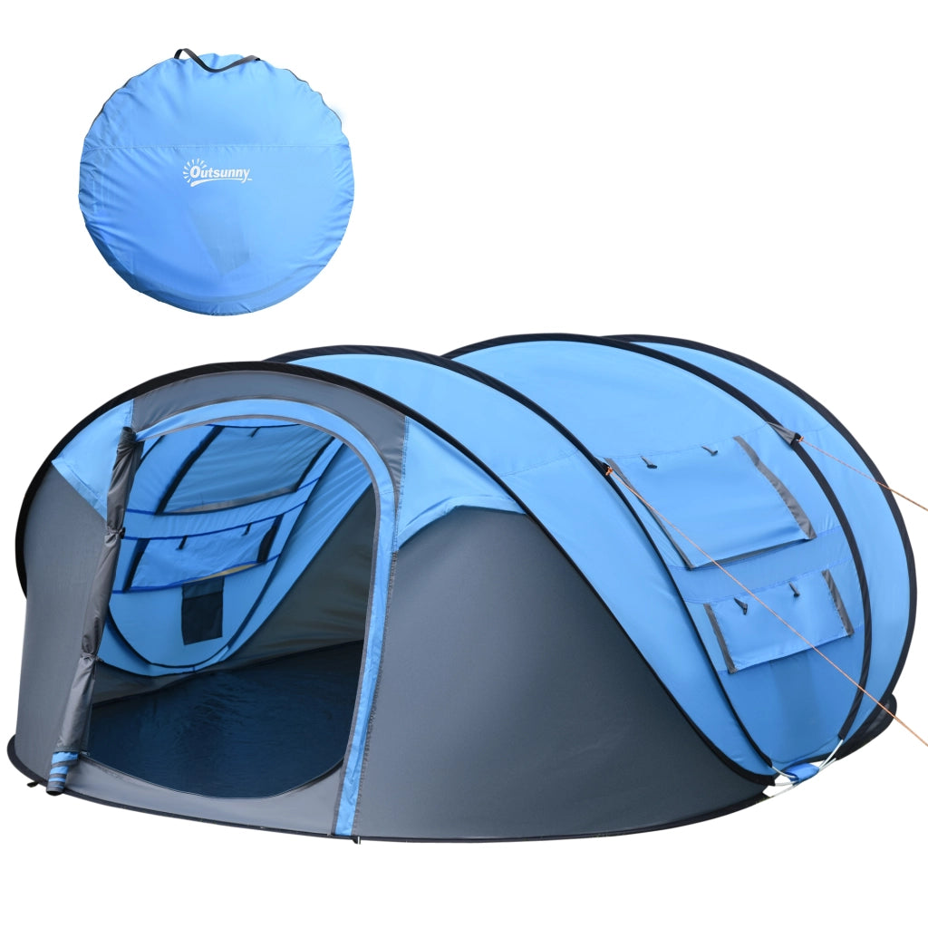 Tenda da Campeggio Pop Up 2 Posti con 2 Porte e 4 Finestre ¨C zephmum ¨C Blu, 263.5x220x123 cm