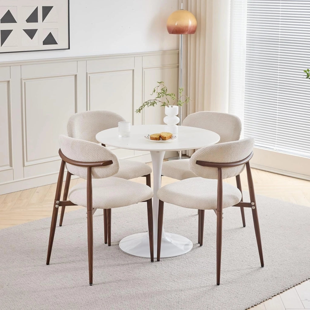 GrandCA HOME Set di 4 Sedie da Pranzo in Stile Medievale, Sedia da Cucina in Lino Beige con Schienale, Gambe in Metallo Effetto Legno Scuro, Adatte per Cucina, Soggiorno e Camera da Letto