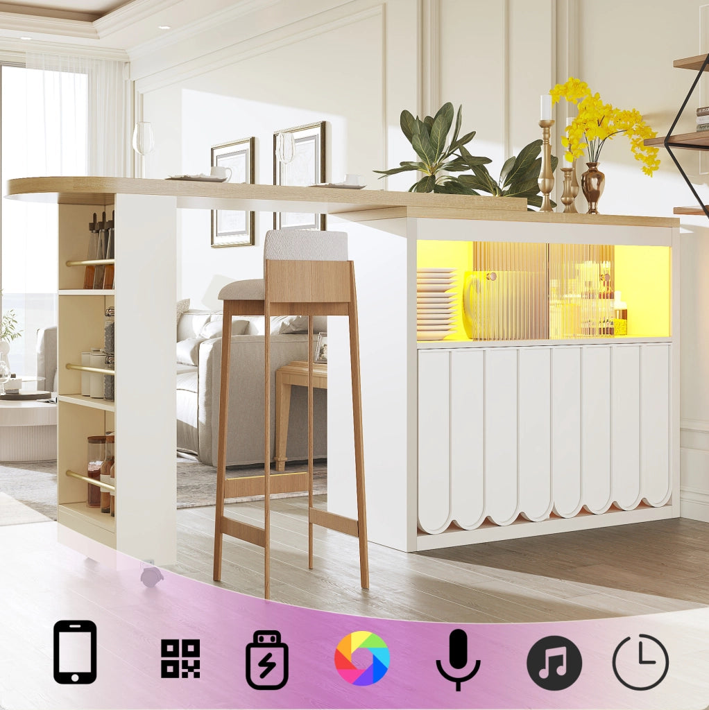 Tavolo bar estensibile con LED e contenitore, bianco