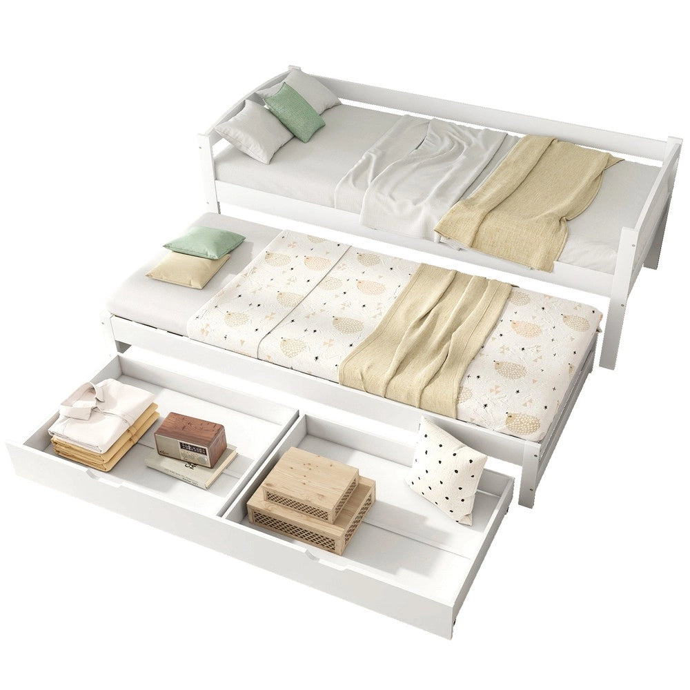 Letto Singolo Estraibile con Cassetti in Legno Massello ¨C MINIMAL ¨C Bianco 90x200