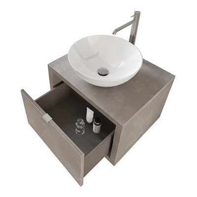 Mobile bagno sospeso 60 cm grigio cemento con lavabo a bacinella e specchio Master