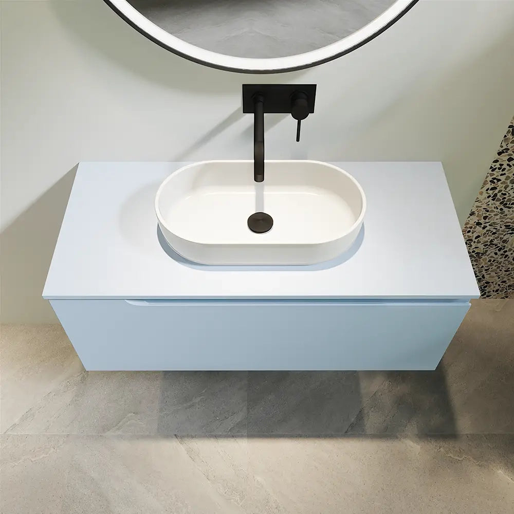 Mobile bagno sospeso 70 cm un cassetto color carta da zucchero con top  | Moor