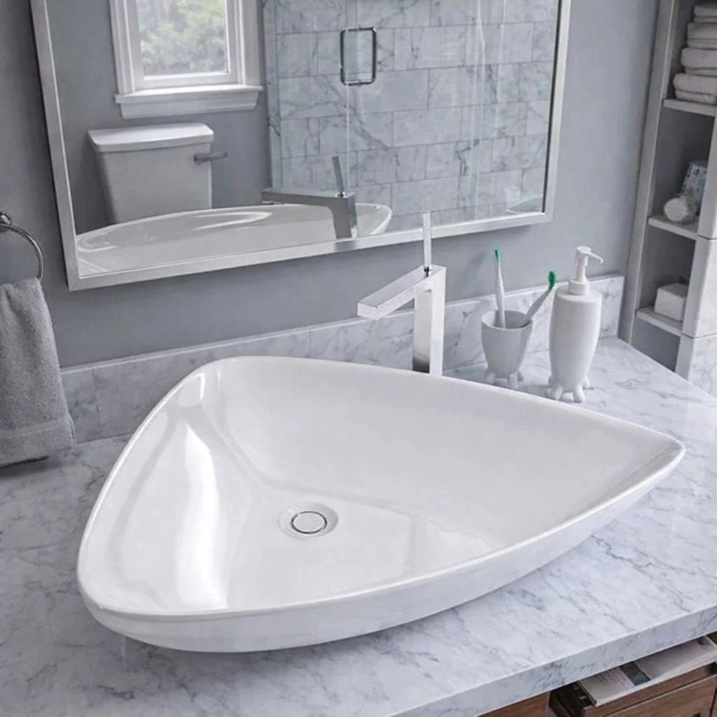 Lavabo da appoggio ceramica bianco triangolare arredo bagno 68x47,5x12,5 cm