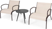 Set di Mobile da Giardino in 3 Pezzi, Set Tavolo Rotondo e 2 Sedie da Balcone in Tessuto Textilene e Metallo, Set da Bistrò per Patio, Veranda, Bordo di Piscina, per 2 Persone, Marrone