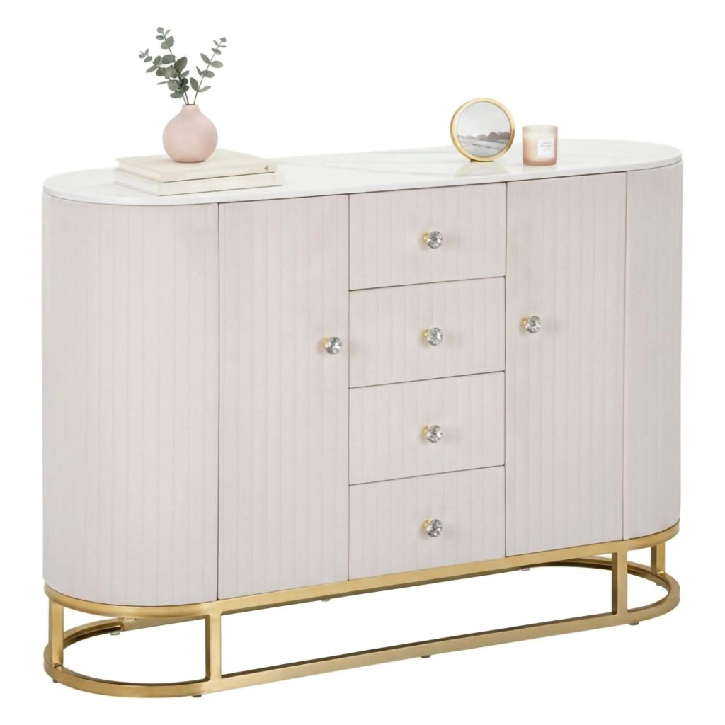 Credenza Lodovico, Buffet da soggiorno, Madia da salotto, Dispensa da cucina, 120x40 h85 cm, Crema e Bianco
