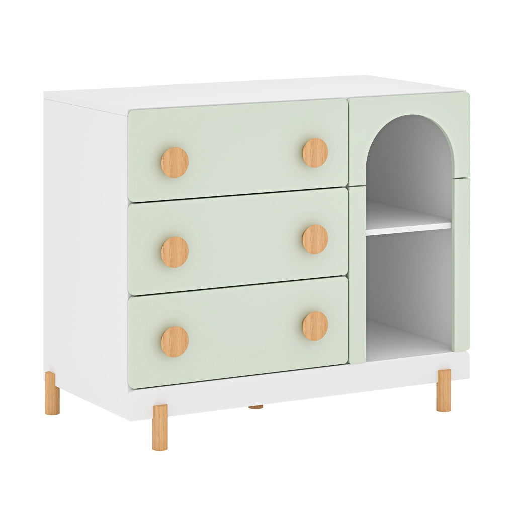 Cassettiera Vaarentaa per Cameretta con 3 Cassetti e 2 Vani Aperti 79x41x66 cm - Bianco/Verde Menta [en.casa]