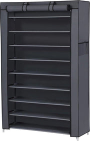 Raccoglitore di scarpe 10 livelli 28 x 88 x 160 cm copertura di stoffa per raccoglitore di scarpe alta suola scarpe da sport grigio metallo RXJ36G
