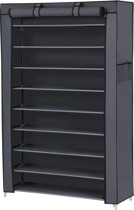 Raccoglitore di scarpe 10 livelli 28 x 88 x 160 cm copertura di stoffa per raccoglitore di scarpe alta suola scarpe da sport grigio metallo RXJ36G