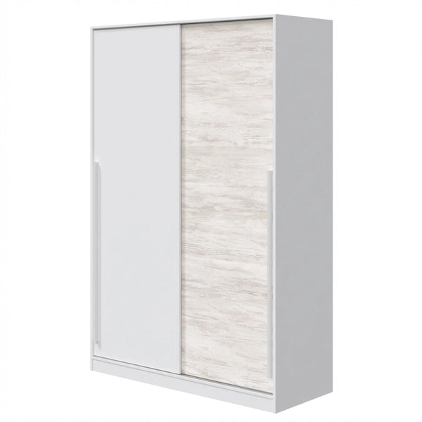 Guardaroba A Parete Con Ante Scorrevoli Barra Appendiabiti E 4 Ripiani Stile Scandinavo Per Camera Cameretta Design Funzionale 200 x 120 x 50 Cm Colore Bianco E Rovere