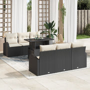 Set Divano da Giardino da 7 Pezzi con Cuscini Nero Polyrattan