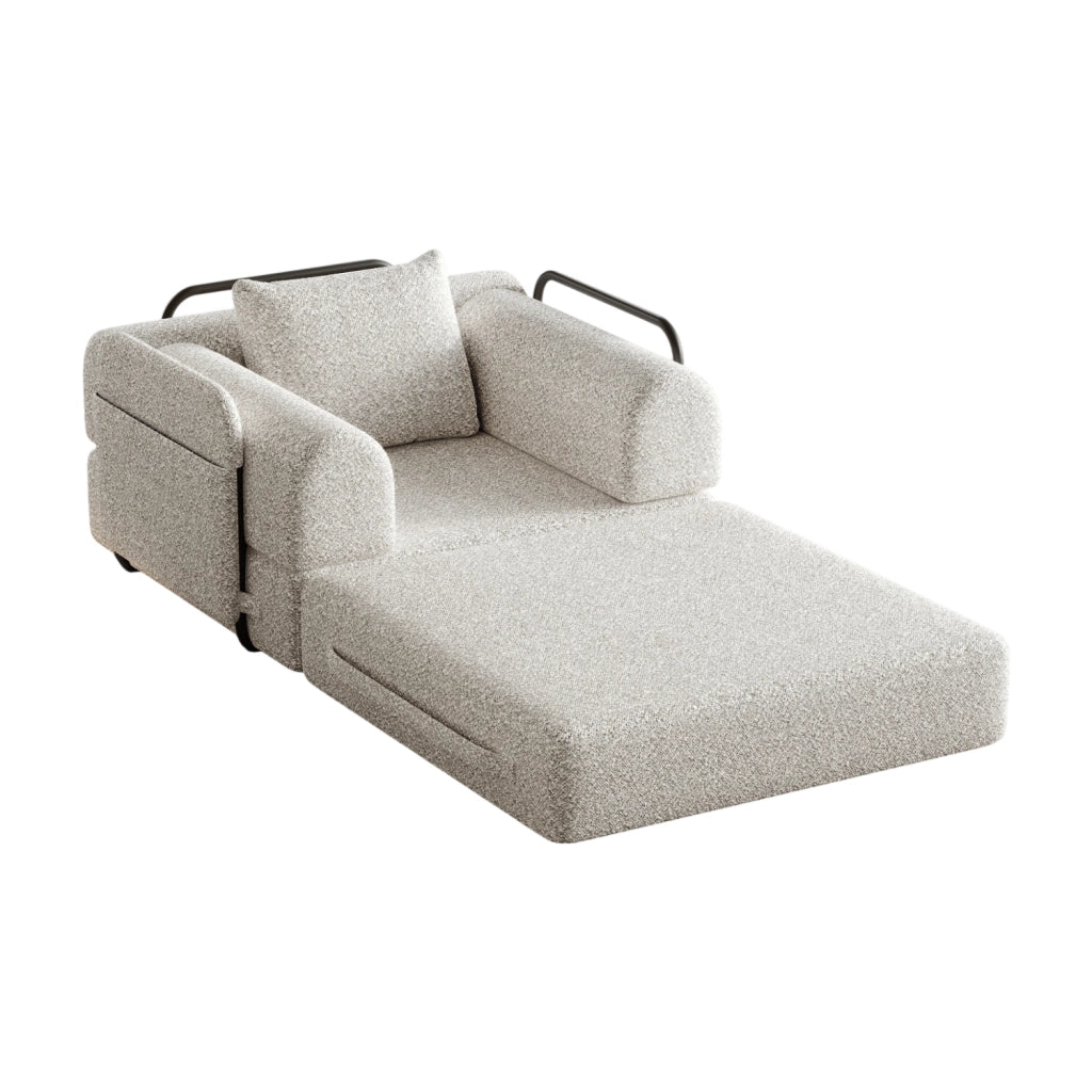Divano letto 2 in 1 con vano portaoggetti nel bracciolo in chenille khaki