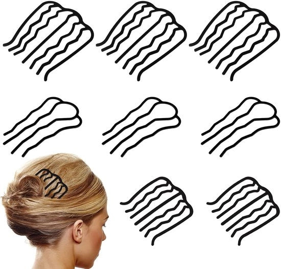 8 U-vormige pettine per acconciature a treccia e chignon - stile vintage per donne (Nero)
