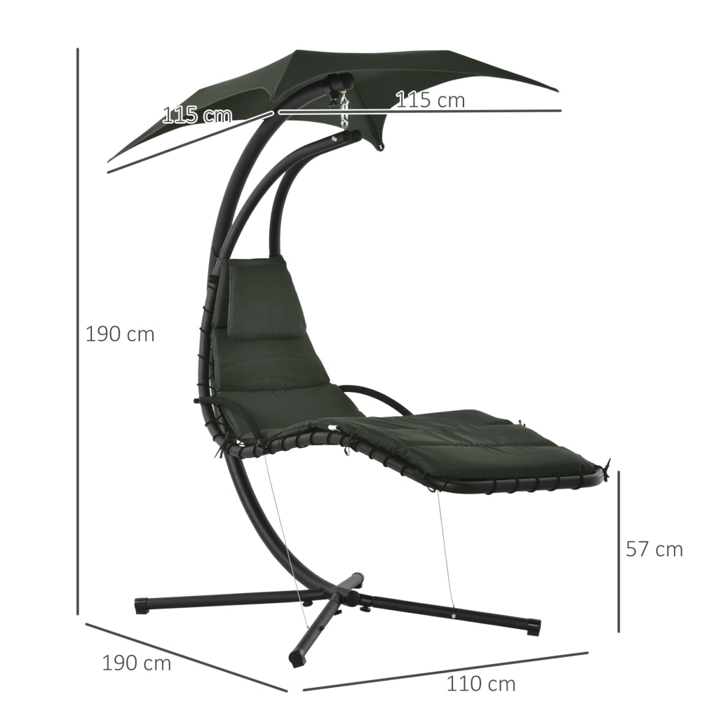 Poltrona a dondolo sospesa per esterni con parasole ¨C Zephmum ¨C Grigio scuro Nero 190x110x190 cm
