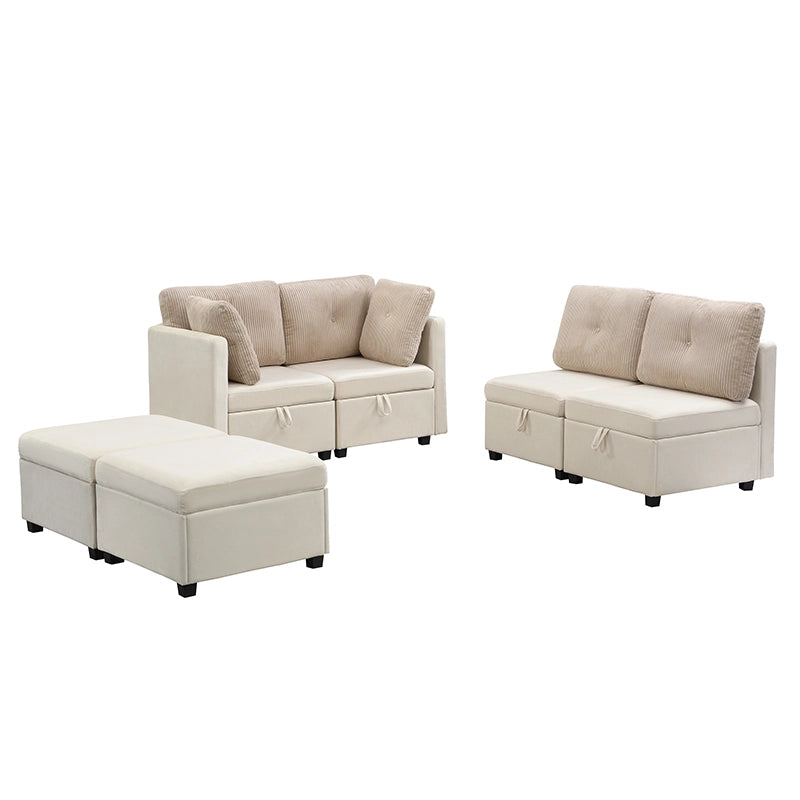 Divano angolare modulare 6 posti con contenitore ¨C MINIMAL ¨C Velluto e tessuto, trasformabile in chaise longue