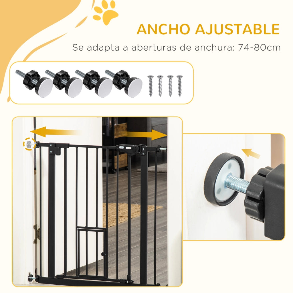 Barriera di sicurezza per bambini estensibile con porta ¨C zephmum ¨C Nero 74-80x76,2 cm