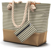Borsa da Spiaggia XL con Cerniera e 2 Tasche Interne (per abbigliamento da bagno umido e oggetti preziosi), maniglia comoda, leggera, grande, impermeabile | Borsa da Spiaggia per signore e signore (verde oliva)