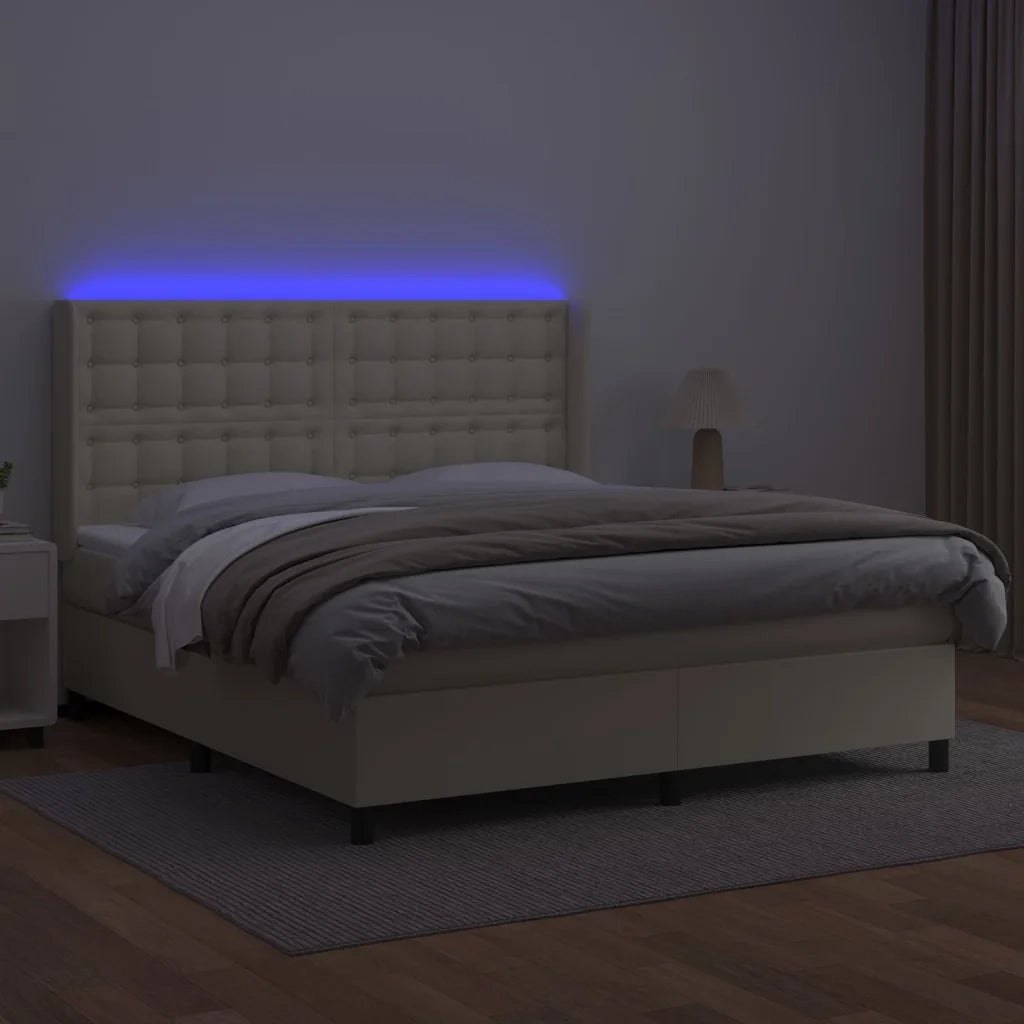 Giroletto a Molle con Materasso e LED Crema 160x200 cm 3139393