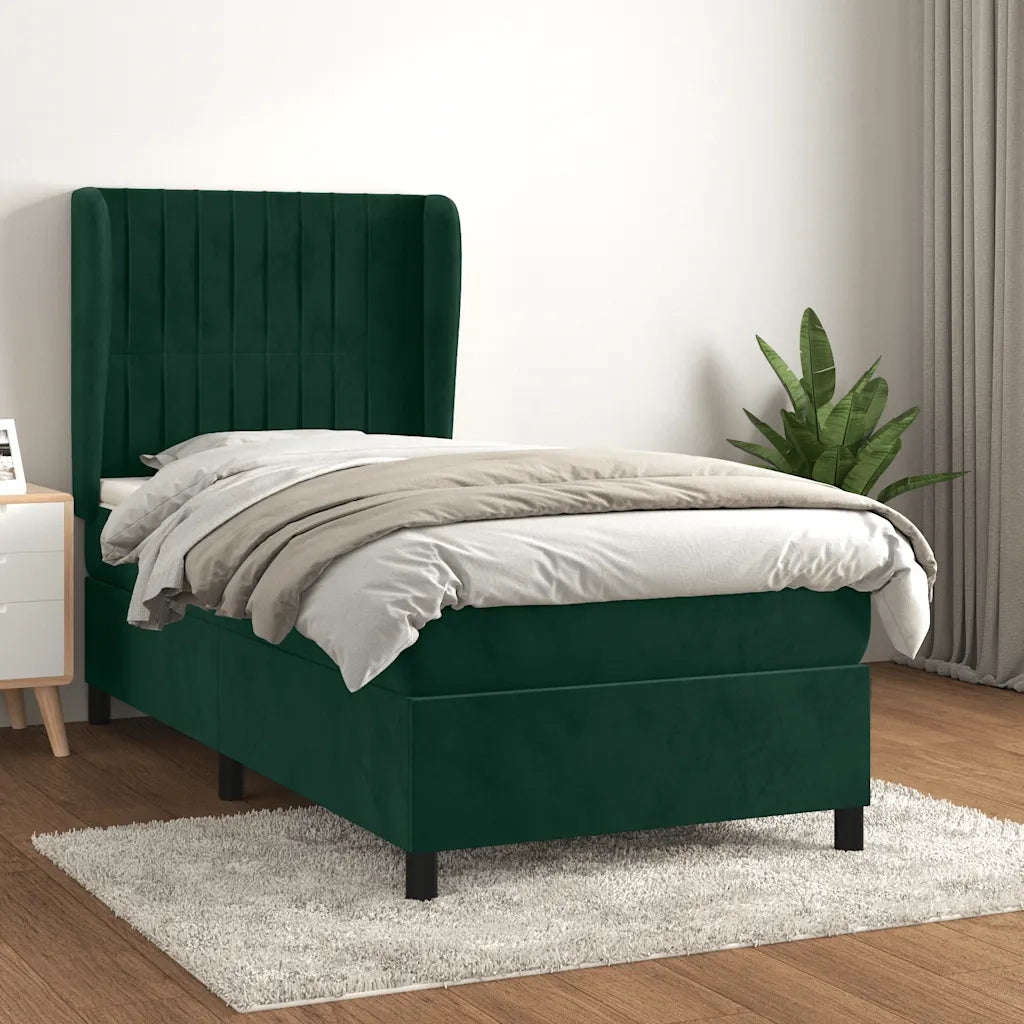 Giroletto a Molle con Materasso Verde Scuro 90x200 cm Velluto 3129312