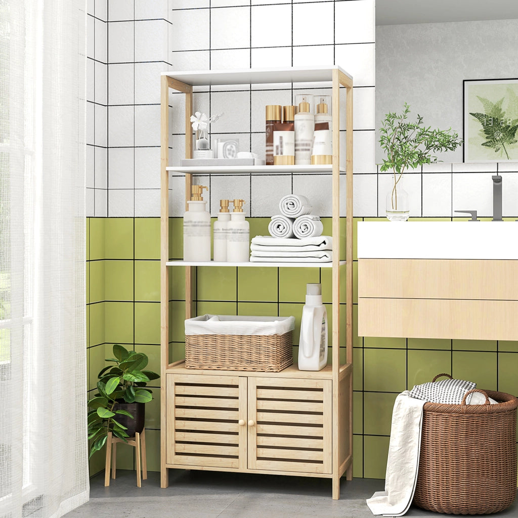 Colonna bagno armoire legno 3 ripiani 63x30x138 ¨C zephmum ¨C bianco e marrone chiaro