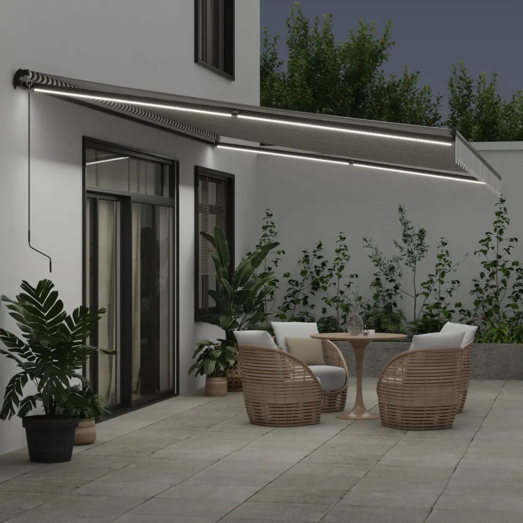 Tenda Retrattile Manuale con LED Antracite e Bianco 600x350 cm 3215821