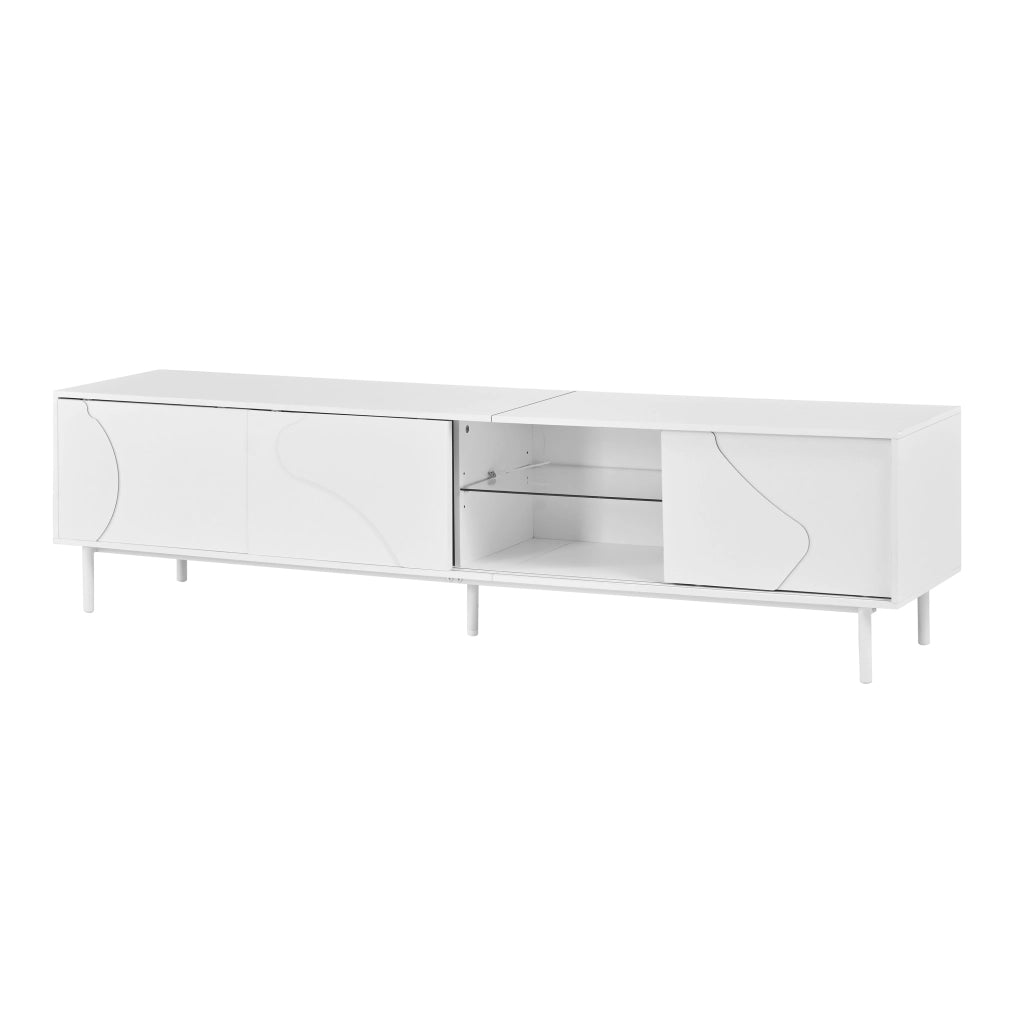 Mobile porta TV con 3 ante scorrevoli, ripiano in vetro e LED, per soggiorno, in MDF e metallo, bianco, 180 × 40 × 45 cm