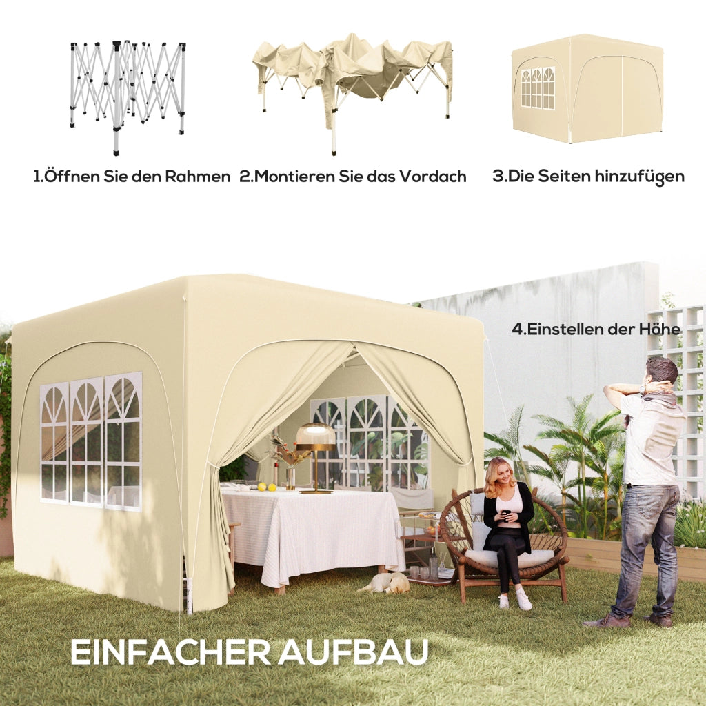Gazebo 3x3m gazebo pieghevole impermeabile resistente all'acqua e stabili invernali protezione UV 50+ tenda da giardino pieghevole con 4 pannelli laterali zaino da giardino per campeggio sabbia