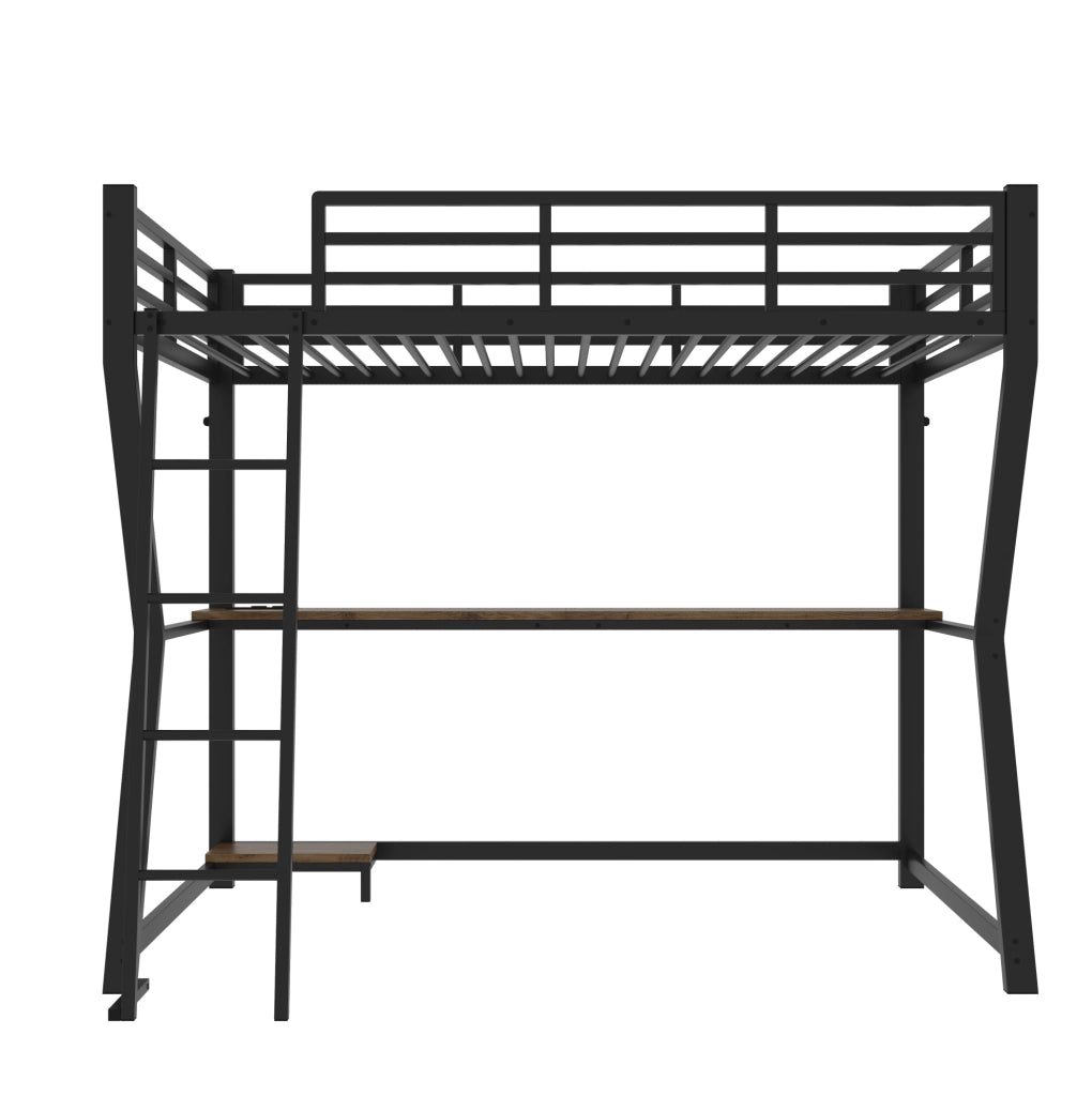 Letto a soppalco ULEVR 90x200 cm con luce LED, scrivania, prese USB e struttura nera